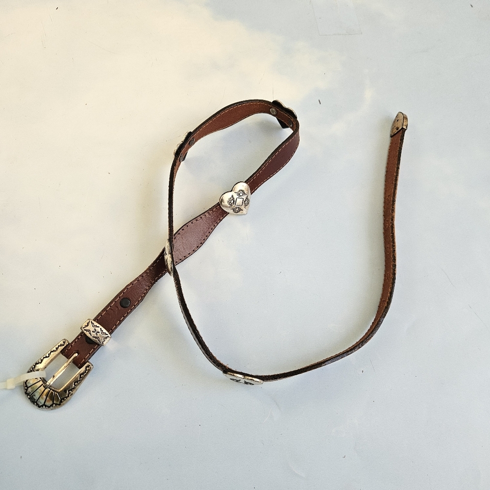 American Vintage Brown Leather Belt with Silver Accents